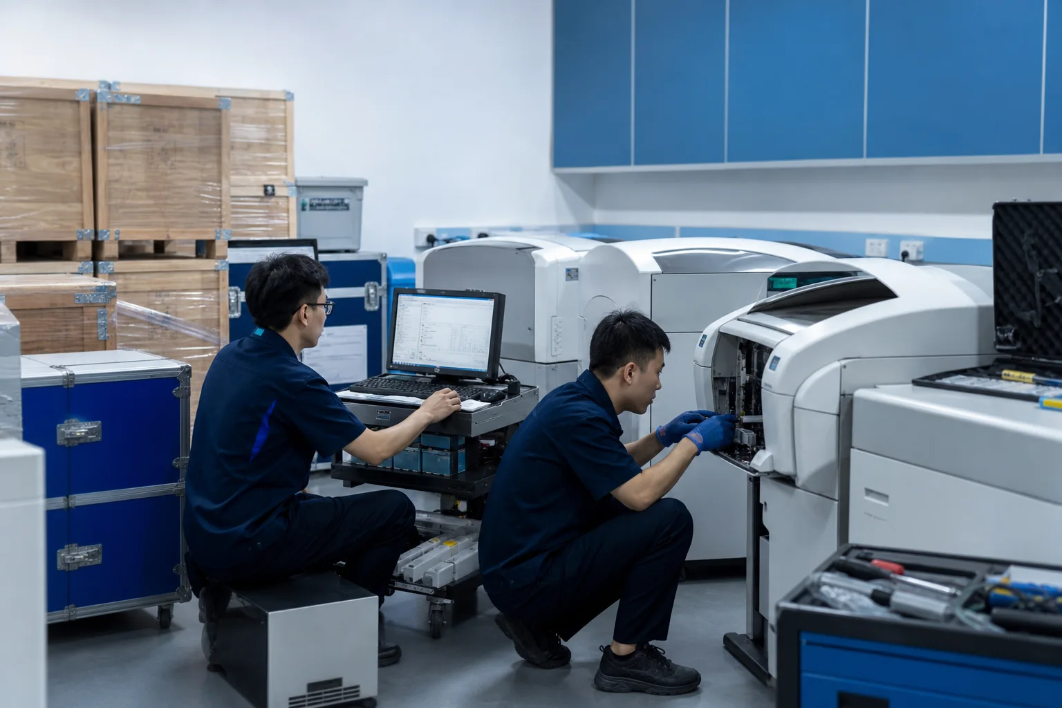 Technical team working with laboratory equipment